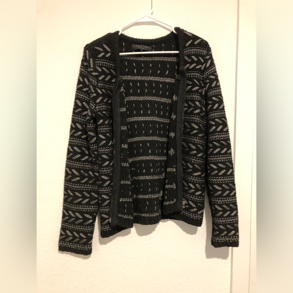rag & bone Black and Gray Lisbeth Open-Front Cardigan Jacket Medium